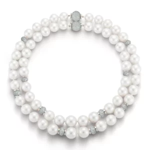 Seaman Schepps 18K White Gold Diamond Pearl Nesting Necklace
