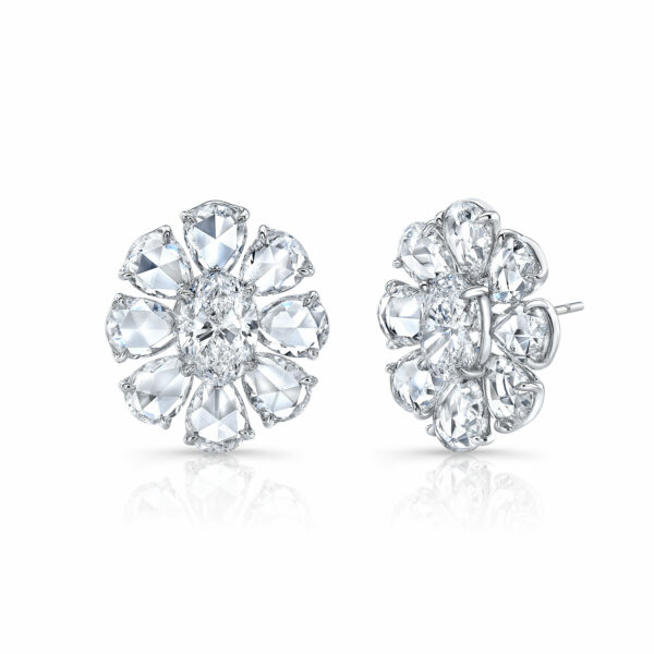 Rahaminov 18K White Gold Diamond Flower Cluster Earrings