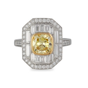 Yamron Collection Platinum 18K Yellow Gold Fancy Yellow Diamond Halo Ring