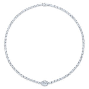 Rahaminov 18K White Gold Diamond Halo Tennis Necklace