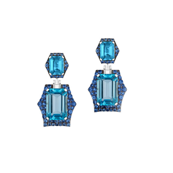 Goshwara 18K White Gold Blue Topaz and Sapphire Earrings