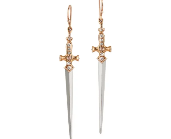 Parulina 18K Rose Gold Sovereign Dagger Hook Earrings