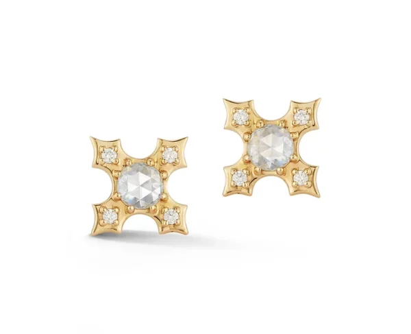18K Yellow Gold Sovereign Tudor Stud Earrings