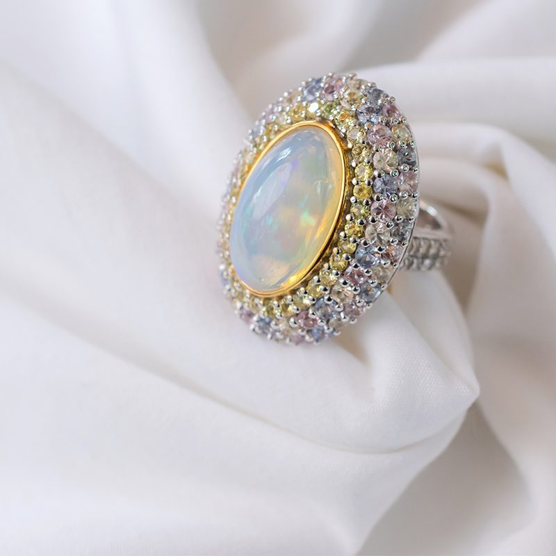 Opal ring on a white background simple design